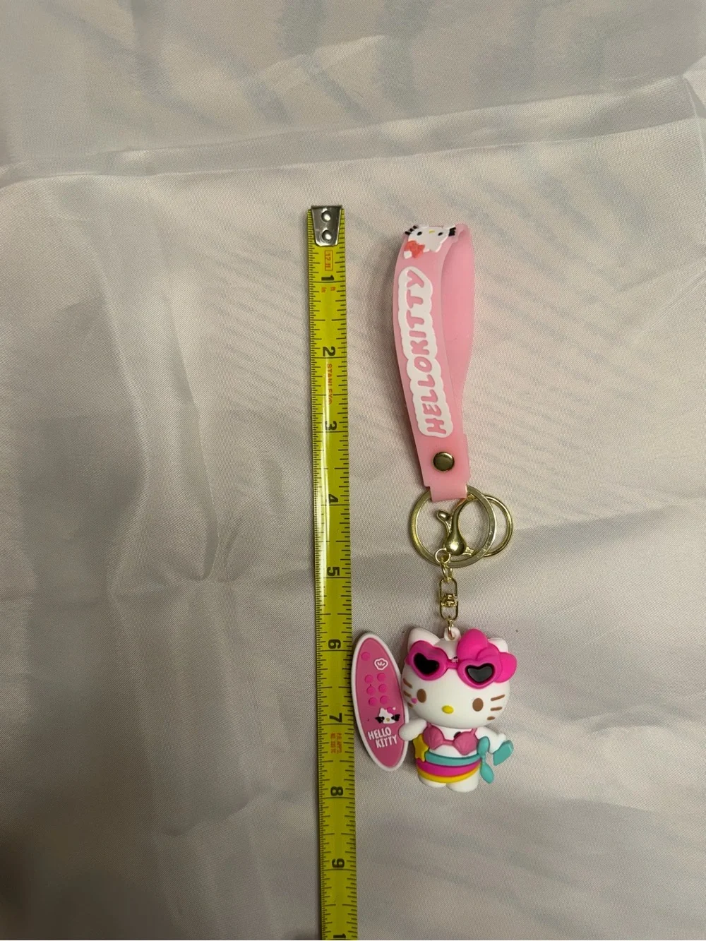 Hello Kitty Pink & Teal Surfing Keychain/ wristlet- Cute Beach Surfer